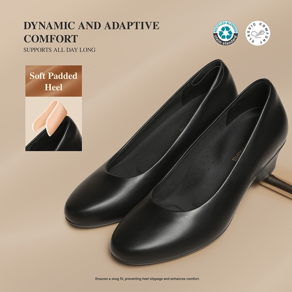 [Stand All Day Pumps] Counsel Round-Toe Low Block Heel Pumps - BLACK - 3