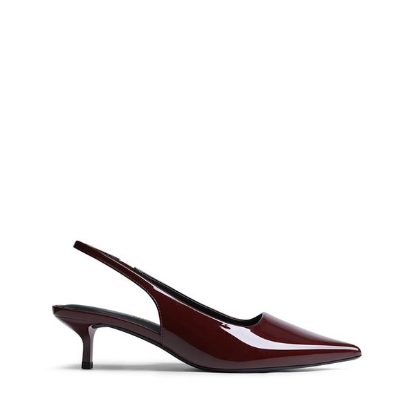 Dreamy Easy Elegance Pointed Toe Kitten Heel Slingback Heels - BURGUNDY - 3