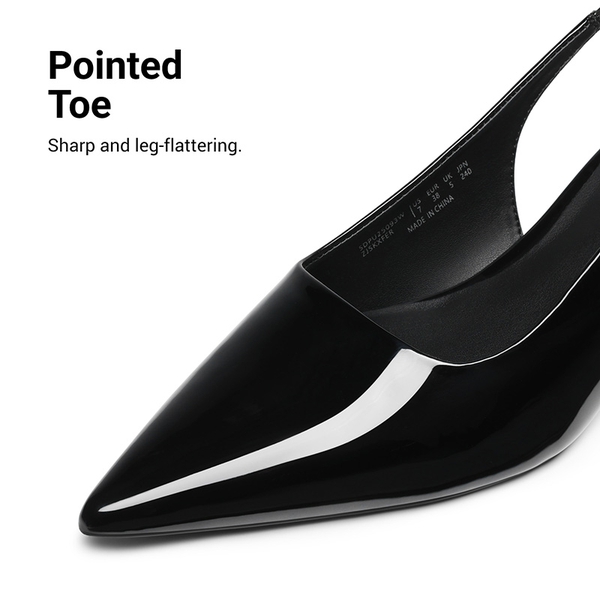 Dreamy Easy Elegance Pointed Toe Kitten Heel Slingback Heels - BLACK-PAT - 5