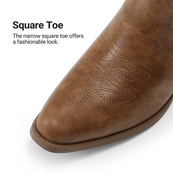 Comfort Square-toe Knee-high Cowboy Boots - BROWN - 7