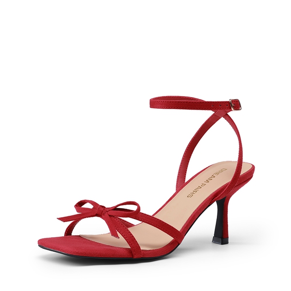 Elegant Square Toe Bow-heeled Sandal - RED -  0