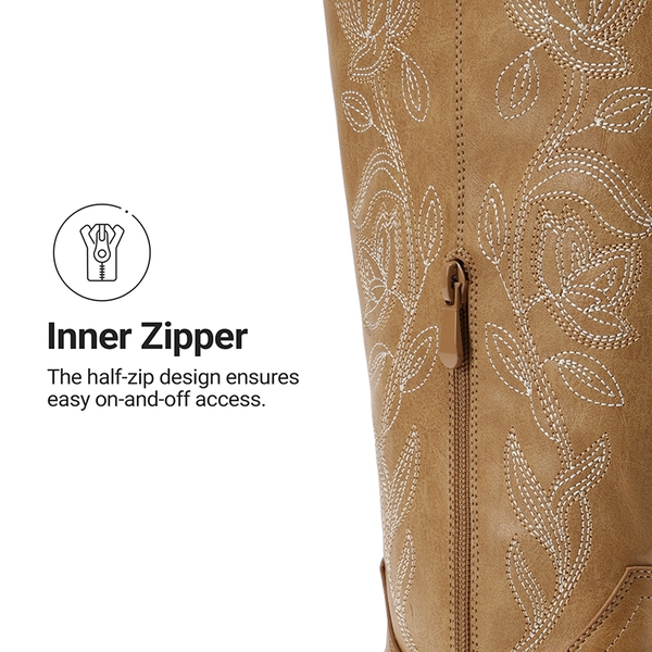 Comfort Square-toe Knee-high Cowboy Boots - TAN - 6