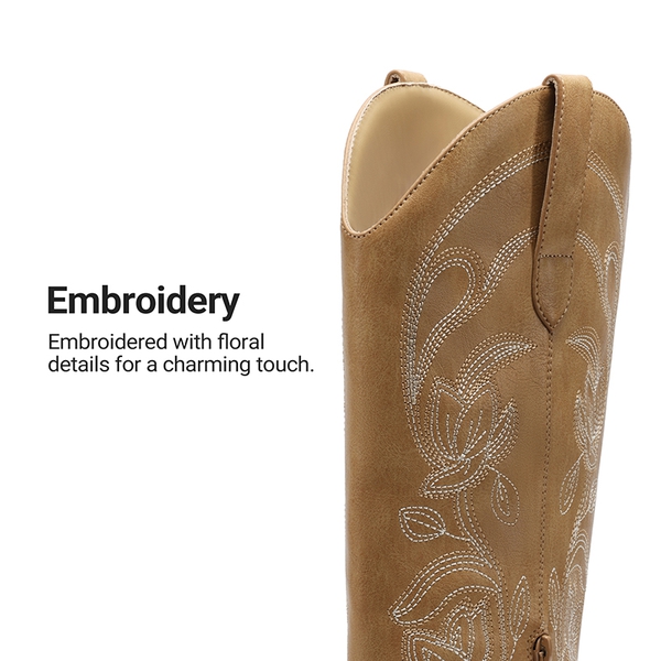 Comfort Square-toe Knee-high Cowboy Boots - TAN - 4