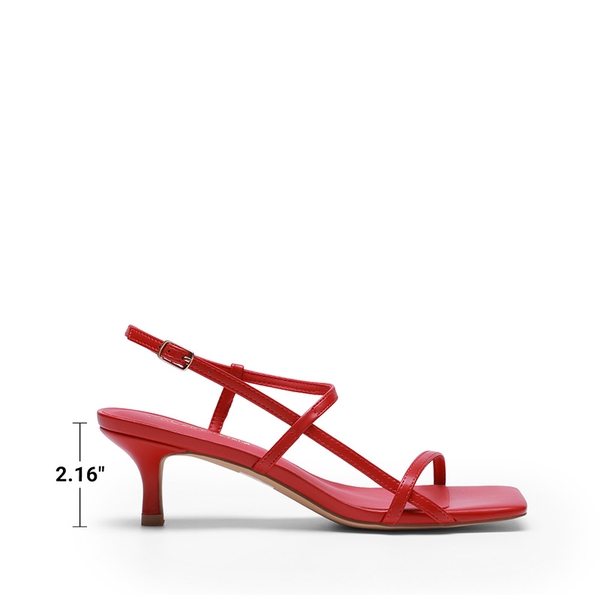 Women’s Kitten Heels with Crossover Straps - RED-PU - 3