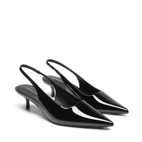 Dreamy Easy Elegance Pointed Toe Kitten Heel Slingback Heels - BLACK-PAT - 4
