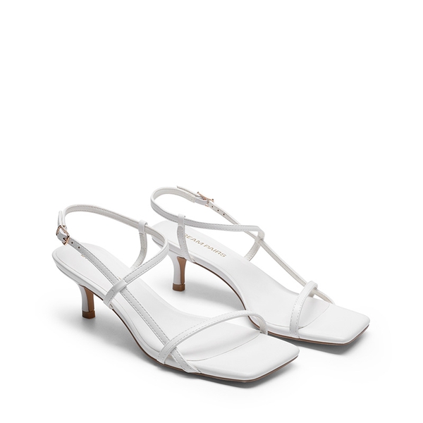Women’s Kitten Heels with Crossover Straps - WHITE - 4