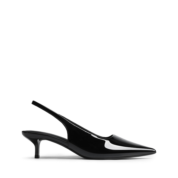 Dreamy Easy Elegance Pointed Toe Kitten Heel Slingback Heels - BLACK-PAT - 3