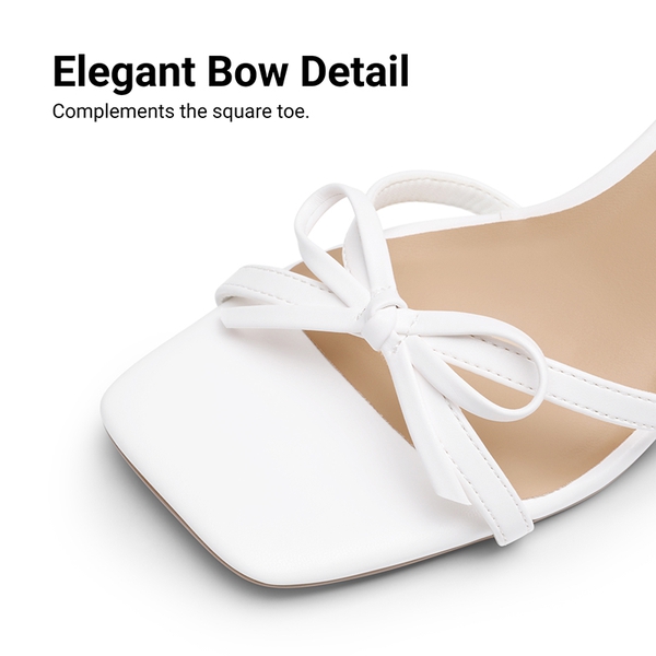 Elegant Square Toe Bow-heeled Sandal - WHITE - 6