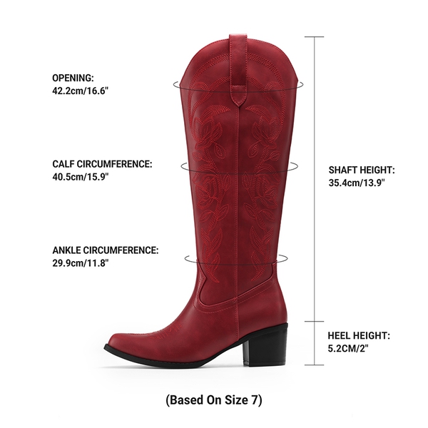 Comfort Square-toe Knee-high Cowboy Boots - RED - 3