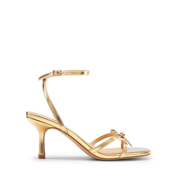 Elegant Square Toe Bow-heeled Sandal - GOLD - 3