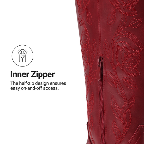 Comfort Square-toe Knee-high Cowboy Boots - RED - 6