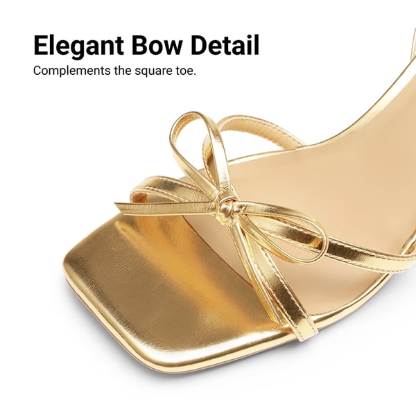 Elegant Square Toe Bow-heeled Sandal - GOLD - 6