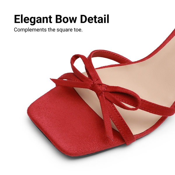Elegant Square Toe Bow-heeled Sandal - RED - 6