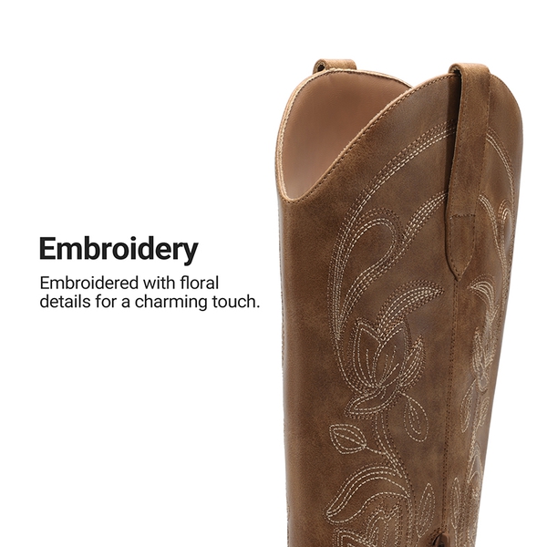 Comfort Square-toe Knee-high Cowboy Boots - BROWN - 4