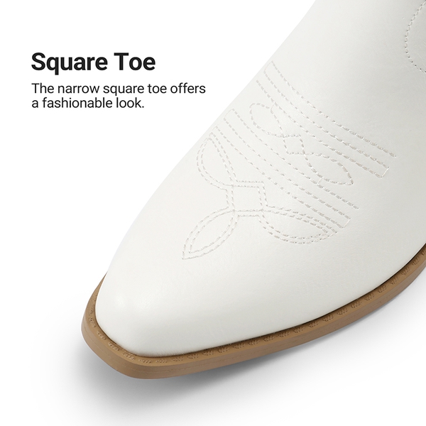 Comfort Square-toe Knee-high Cowboy Boots - WHITE - 7