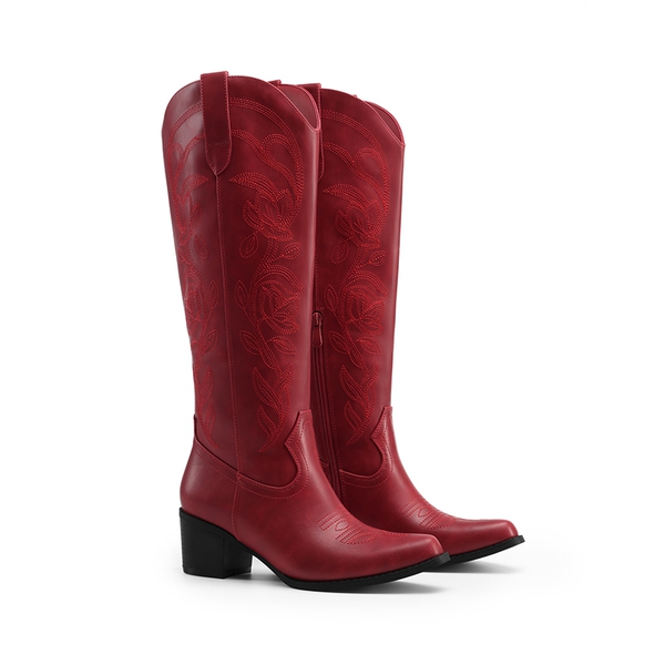 Comfort Square-toe Knee-high Cowboy Boots - RED - 9