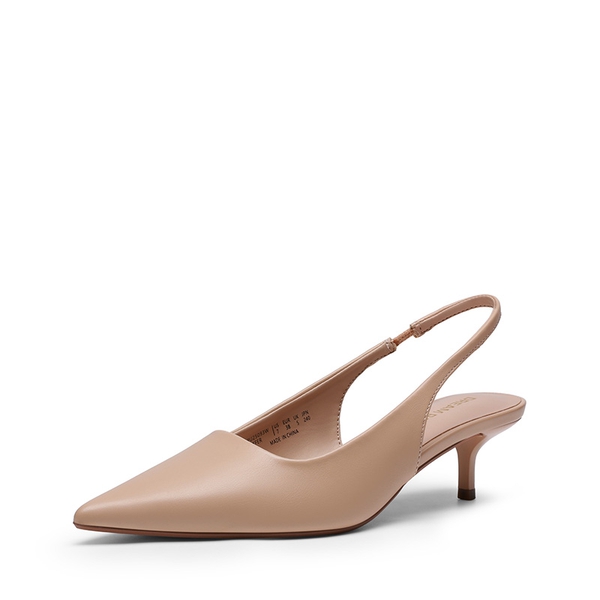 Easy Elegance Pointed Toe Kitten Heel Slingback Heels - NUDE -  0