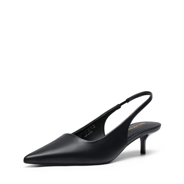 Easy Elegance Pointed Toe Kitten Heel Slingback Heels - BLACK-PU -  0
