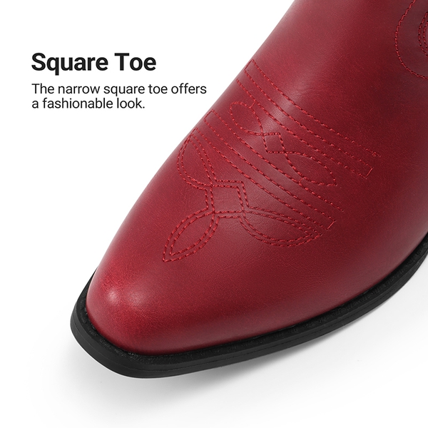 Comfort Square-toe Knee-high Cowboy Boots - RED - 7