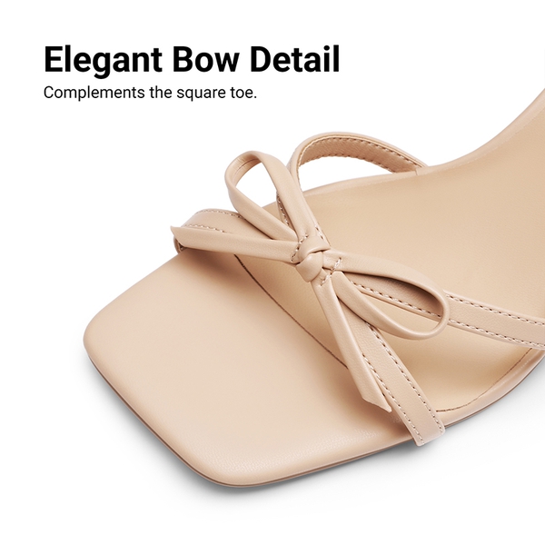 Elegant Square Toe Bow-heeled Sandal - NUDE - 6