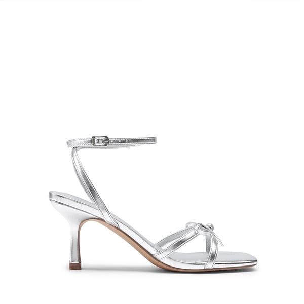 Elegant Square Toe Bow-heeled Sandal - SILVER - 3