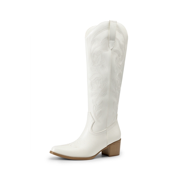 Comfort Square-toe Knee-high Cowboy Boots - WHITE -  0