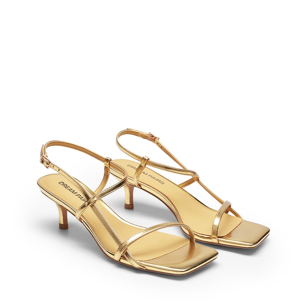 Women’s Kitten Heels with Crossover Straps - GOLD - 4