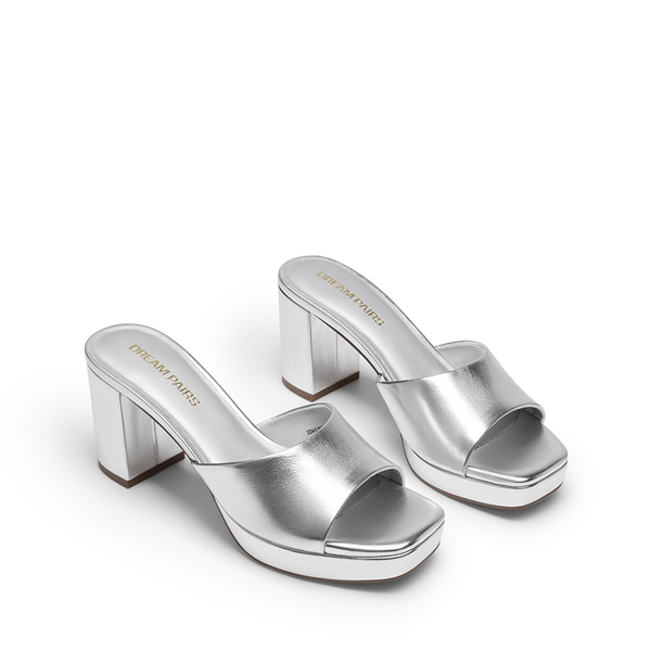 Dreamy Y2K Platform Heels with Square Toe - SILVER - 4