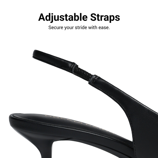 Easy Elegance Pointed Toe Kitten Heel Slingback Heels - BLACK-PU - 7