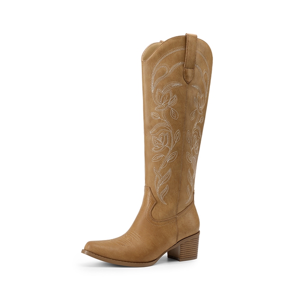 Comfort Square-toe Knee-high Cowboy Boots - TAN -  0