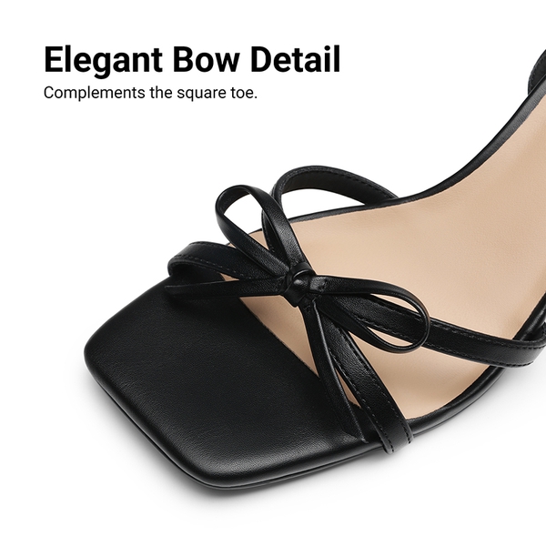 Elegant Square Toe Bow-heeled Sandal - BLACK - 6
