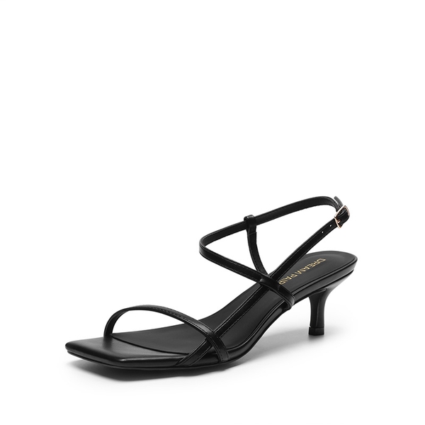 Women’s Kitten Heels with Crossover Straps - BLACK -  0
