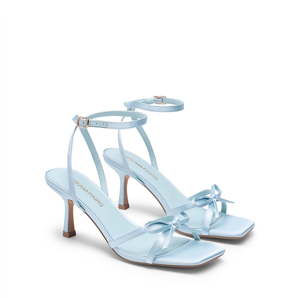 Elegant Square Toe Bow-heeled Sandal - BLUE - 4