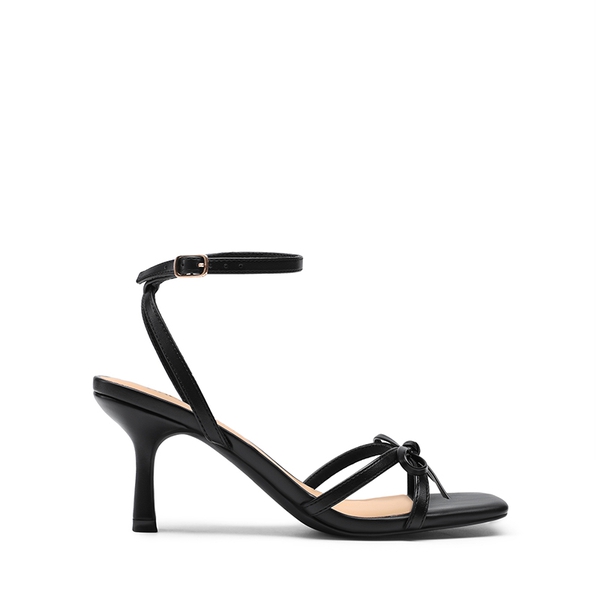 Elegant Square Toe Bow-heeled Sandal - BLACK - 3