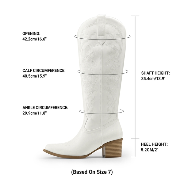 Comfort Square-toe Knee-high Cowboy Boots - WHITE - 3