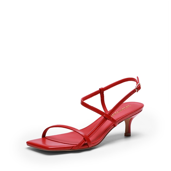 Women’s Kitten Heels with Crossover Straps - RED-PU -  0