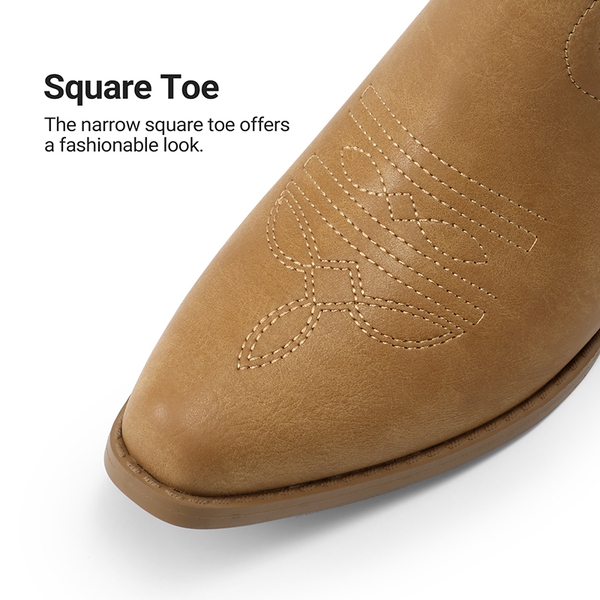 Comfort Square-toe Knee-high Cowboy Boots - TAN - 7