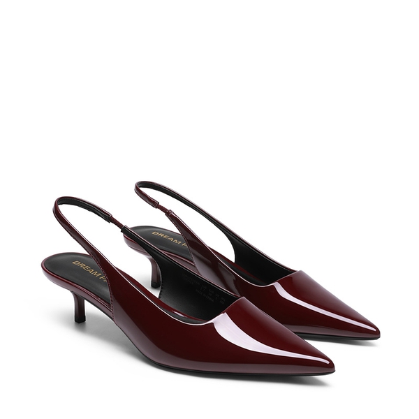 Dreamy Easy Elegance Pointed Toe Kitten Heel Slingback Heels - BURGUNDY - 4
