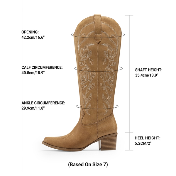 Comfort Square-toe Knee-high Cowboy Boots - TAN - 3