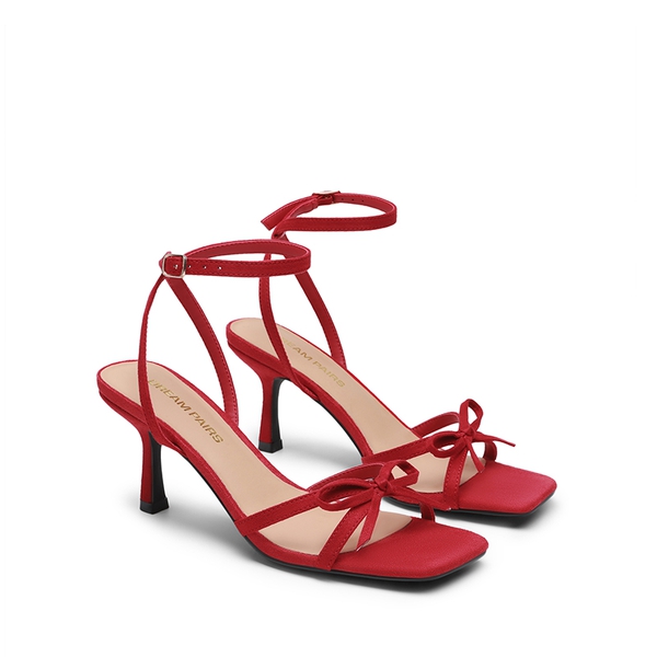 Elegant Square Toe Bow-heeled Sandal - RED - 4