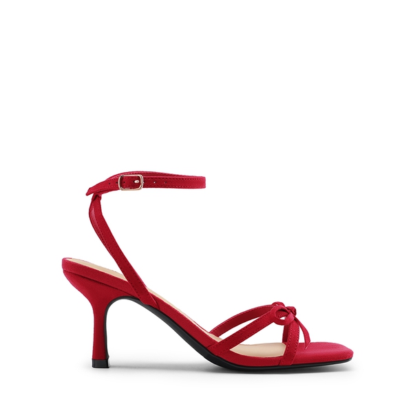 Elegant Square Toe Bow-heeled Sandal - RED - 3