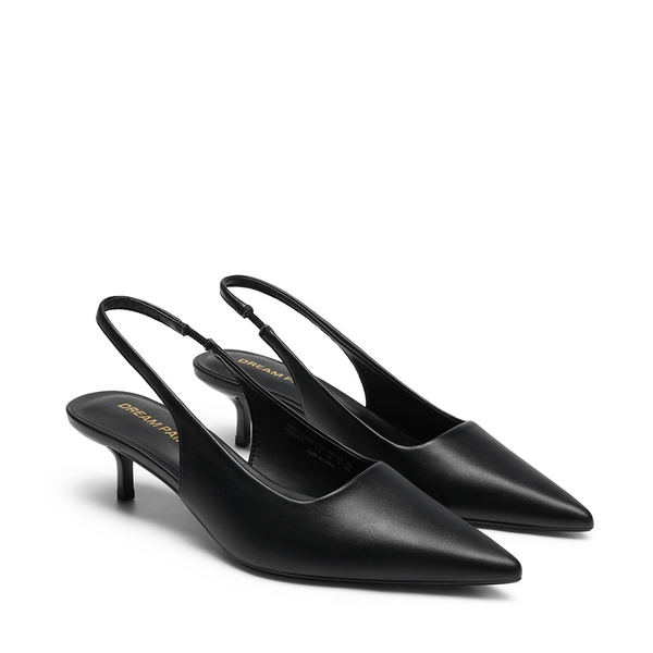 Easy Elegance Pointed Toe Kitten Heel Slingback Heels - BLACK-PU - 4