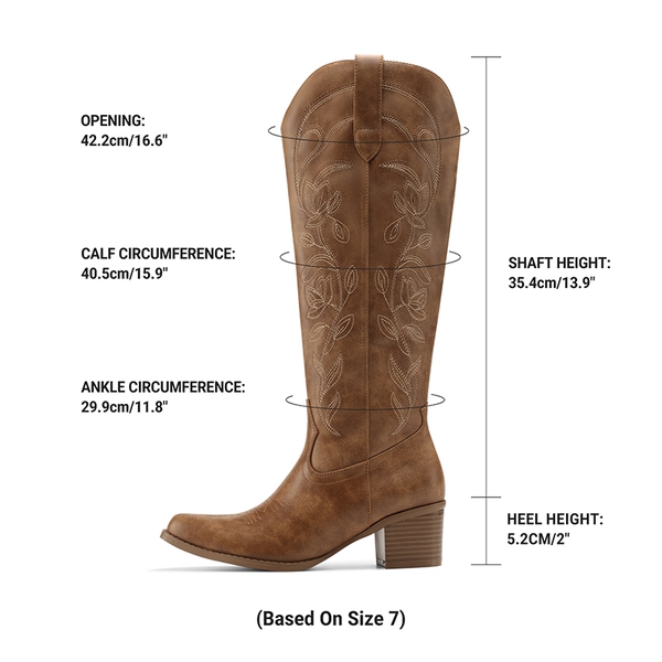 Comfort Square-toe Knee-high Cowboy Boots - BROWN - 3