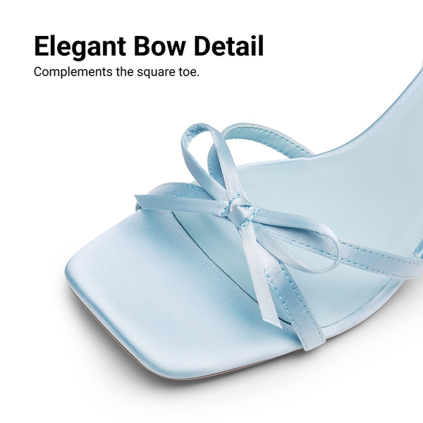 Elegant Square Toe Bow-heeled Sandal - BLUE - 6