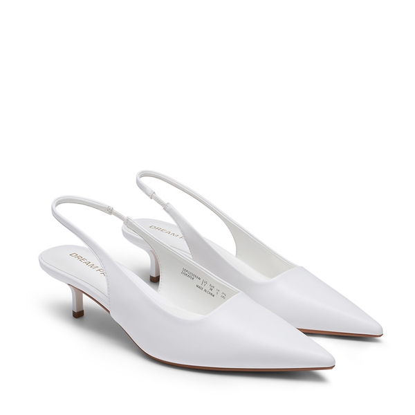 Dreamy Easy Elegance Pointed Toe Kitten Heel Slingback Heels - WHITE - 4
