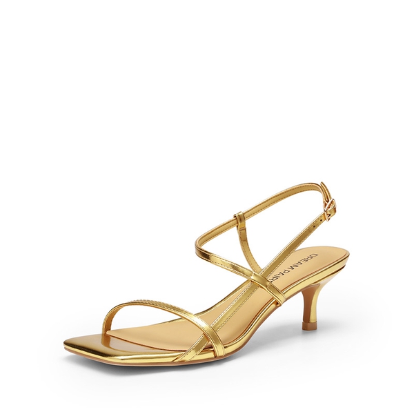 Women’s Kitten Heels with Crossover Straps - GOLD -  0