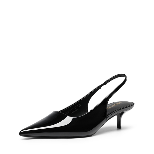Dreamy Easy Elegance Pointed Toe Kitten Heel Slingback Heels - BLACK-PAT -  0