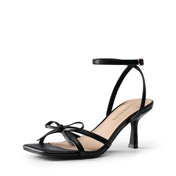 Elegant Square Toe Bow-heeled Sandal - BLACK -  0