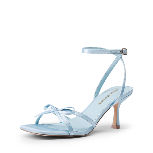 Elegant Square Toe Bow-heeled Sandal - BLUE -  0