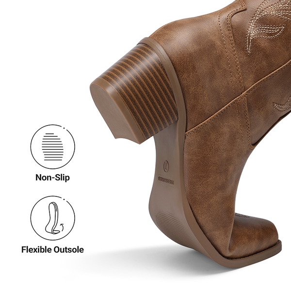 Comfort Square-toe Knee-high Cowboy Boots - BROWN - 5